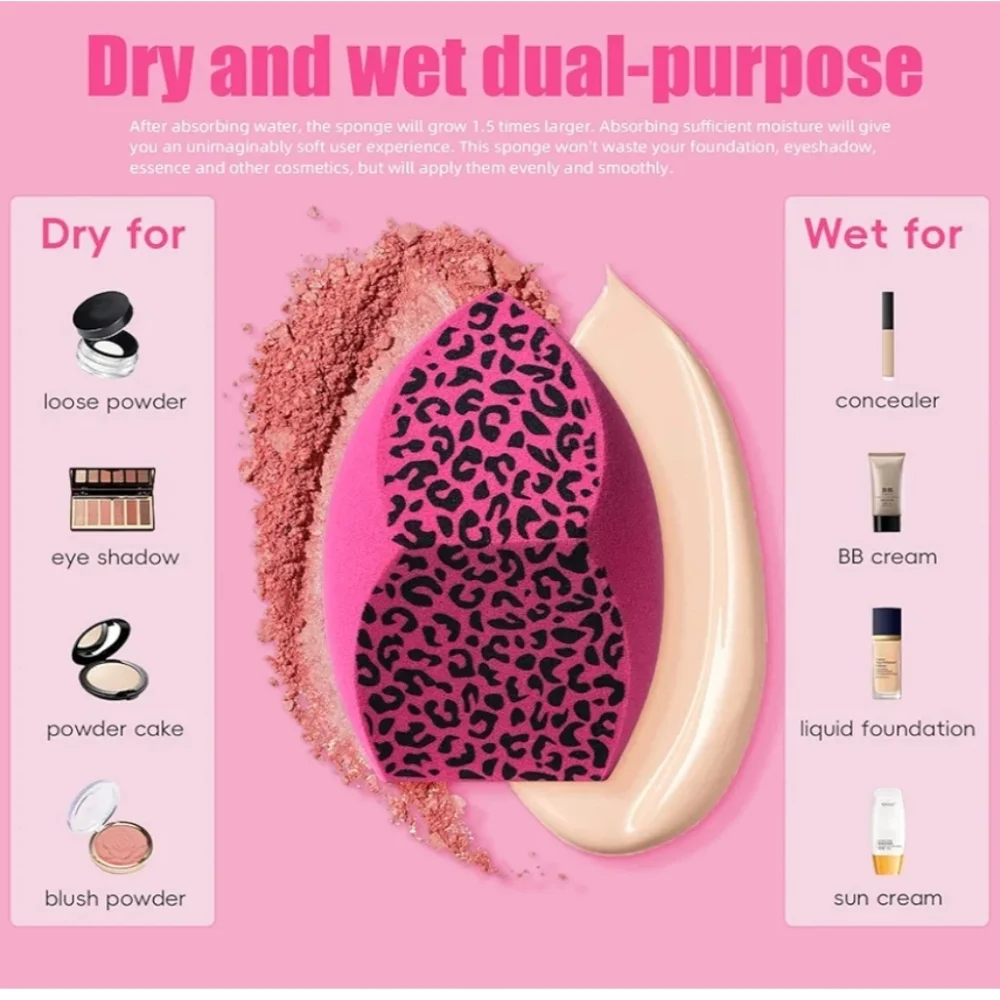 3pc Pink Leopard Makeup Sponge Set